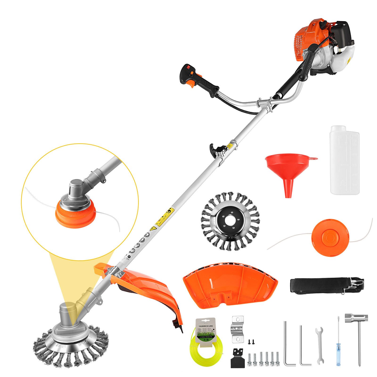 CONENTOOL 2 in 1 Rasentrimmer Freischneider, 35 cm Arbeitsbreite Faden, Fadenkopf & Stahlbürste, Freischneider für Rasen, Moos & Unkraut