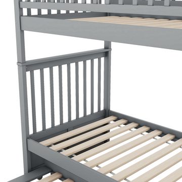 MODFU Etagenbett mit Ausziehbett Hohe Geländer Stabile Treppe (Kinderbetten Dreierbetten 90*200cm), ohne Matratze