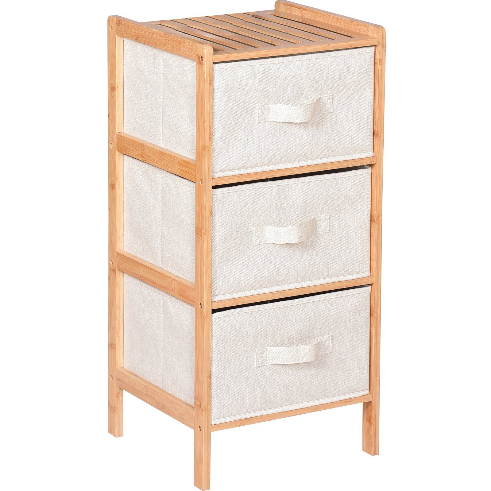 BEGRYF Badregal Bambusregal mit 3 Stoffschubladen Natur Beige 37 x 35 x 79 cm