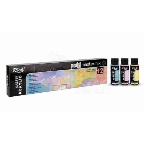 RICH Kreativset Rich Mastermix Acrylfarben Set Pastell 12 Farben x 60ml Reichhaltige Mastermix Arcyl Farbe Buntstift Farben, (12-tlg)