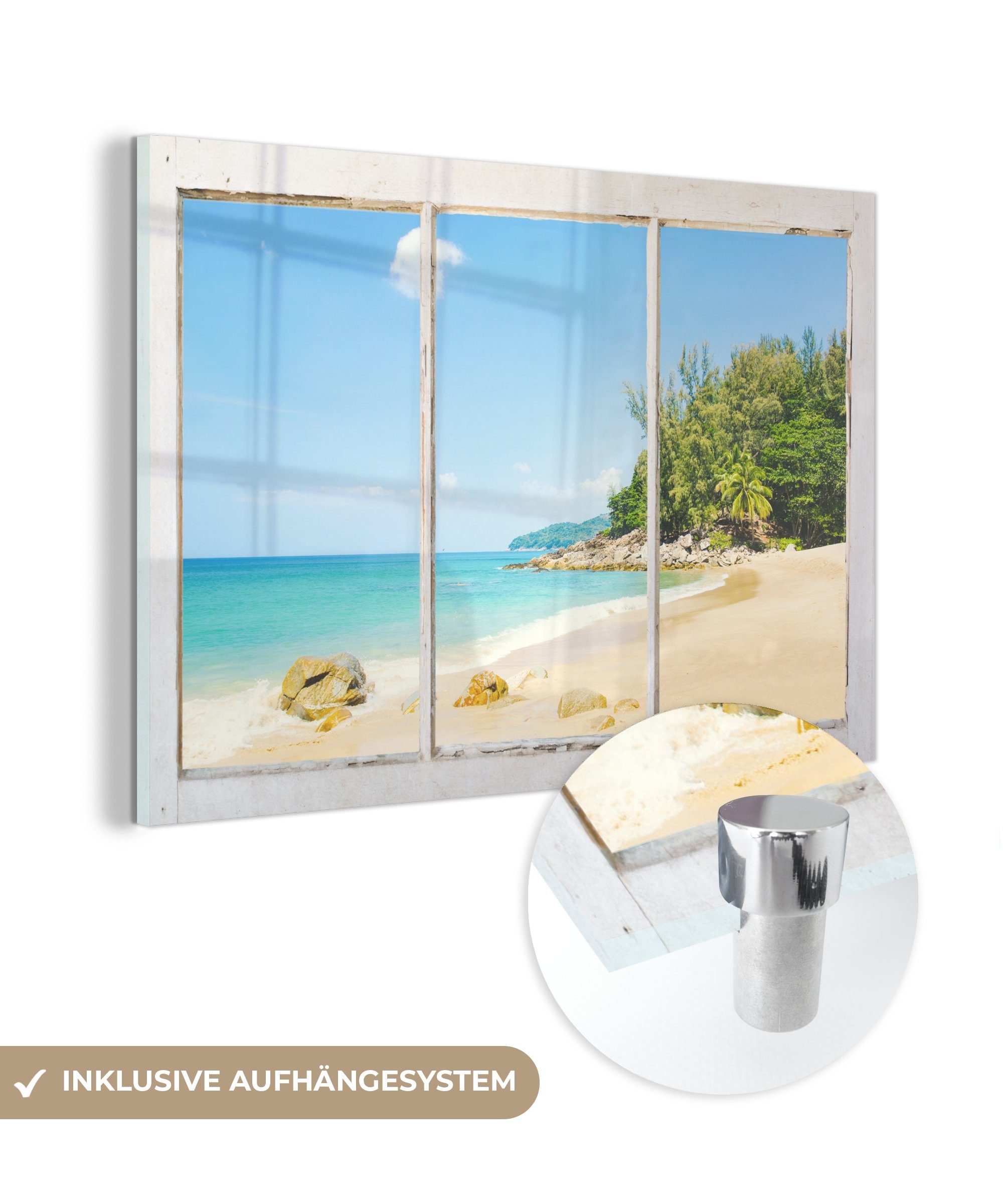 Wandbild (1 - - MuchoWow Glas Bilder Foto - auf Glasbilder Strand Wanddekoration - Acrylglasbild St), auf Meer, Glas Aussicht -