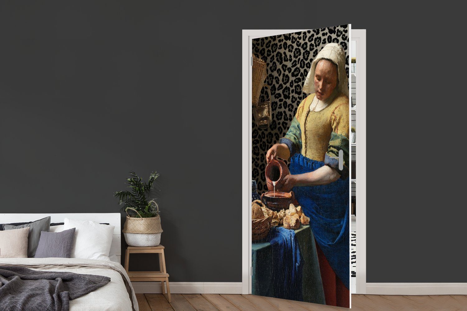 MuchoWow Türtapete Gemälde (1 75x205 - Meister, für Kunst St), Milchmädchen Alte - Pantherdruck - Vermeer Tür, Matt, bedruckt, Fototapete cm Türaufkleber, - 