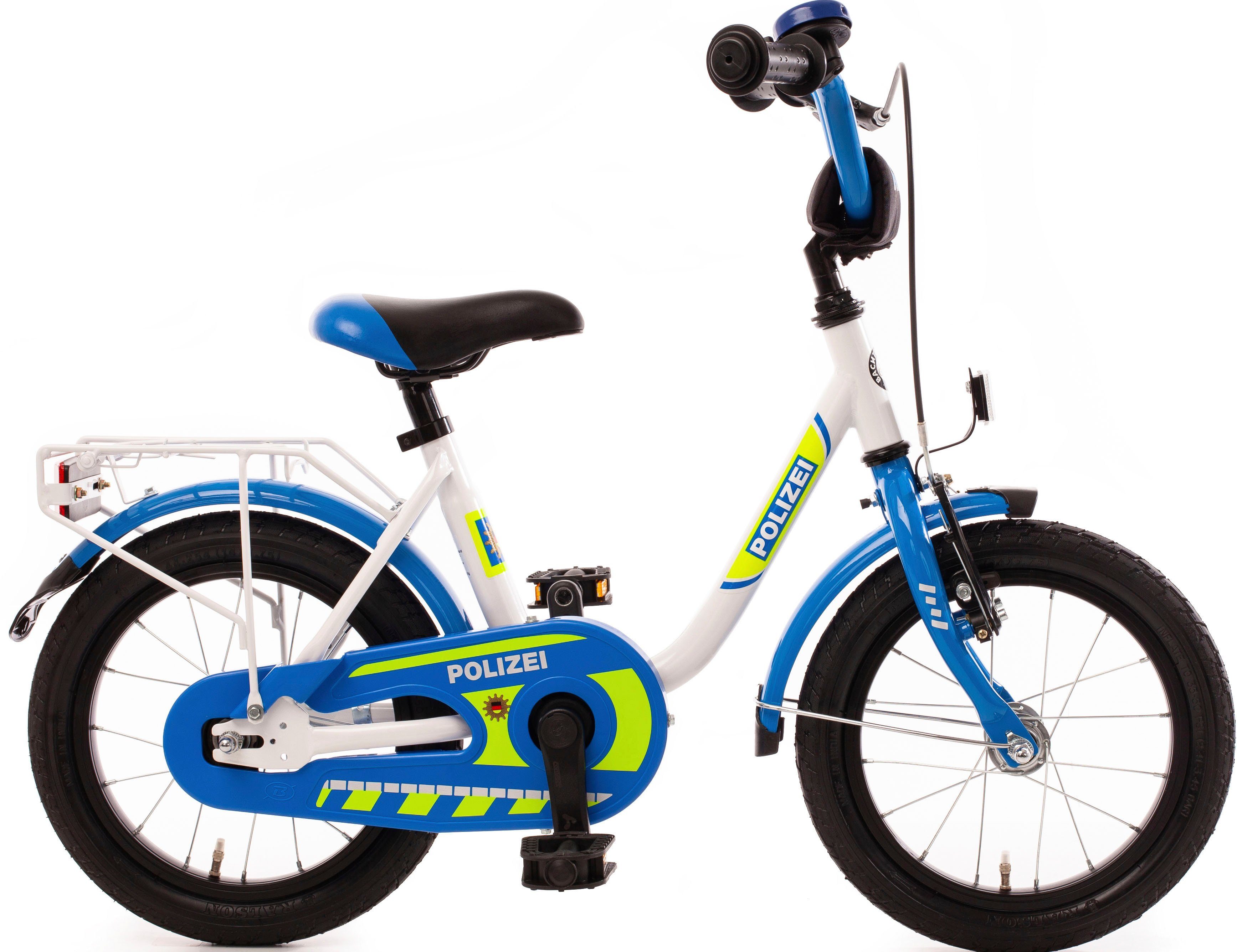 Bachtenkirch Kinderfahrrad Schaltung kristall-weiß/blau/neon, "POLIZEI" Kinderfahrrad 1 Gang, ohne 14"