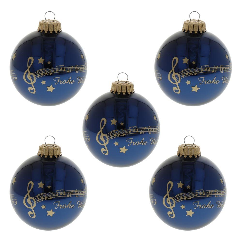 5er-Set Stille Nacht, Musiker Notenzeile cobaltblau Weihnachtskugeln mugesh für Weihnachtsbaumkugel