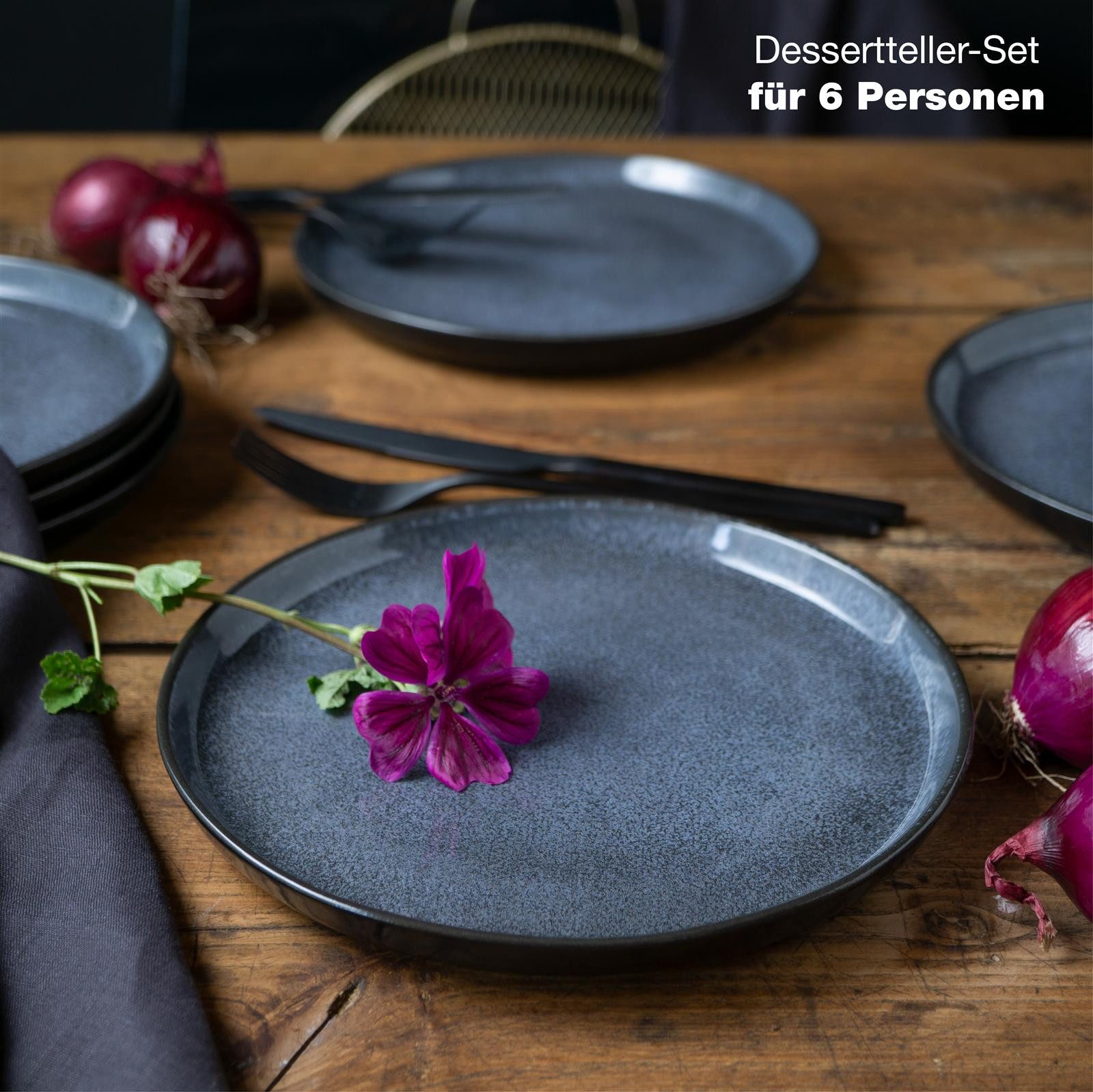 Moritz & Moritz Dessertteller VIDA Dessertteller für 6 Personen Blau, (6 St), Spülmaschinengeeignet, Hochwertiges Porzellan