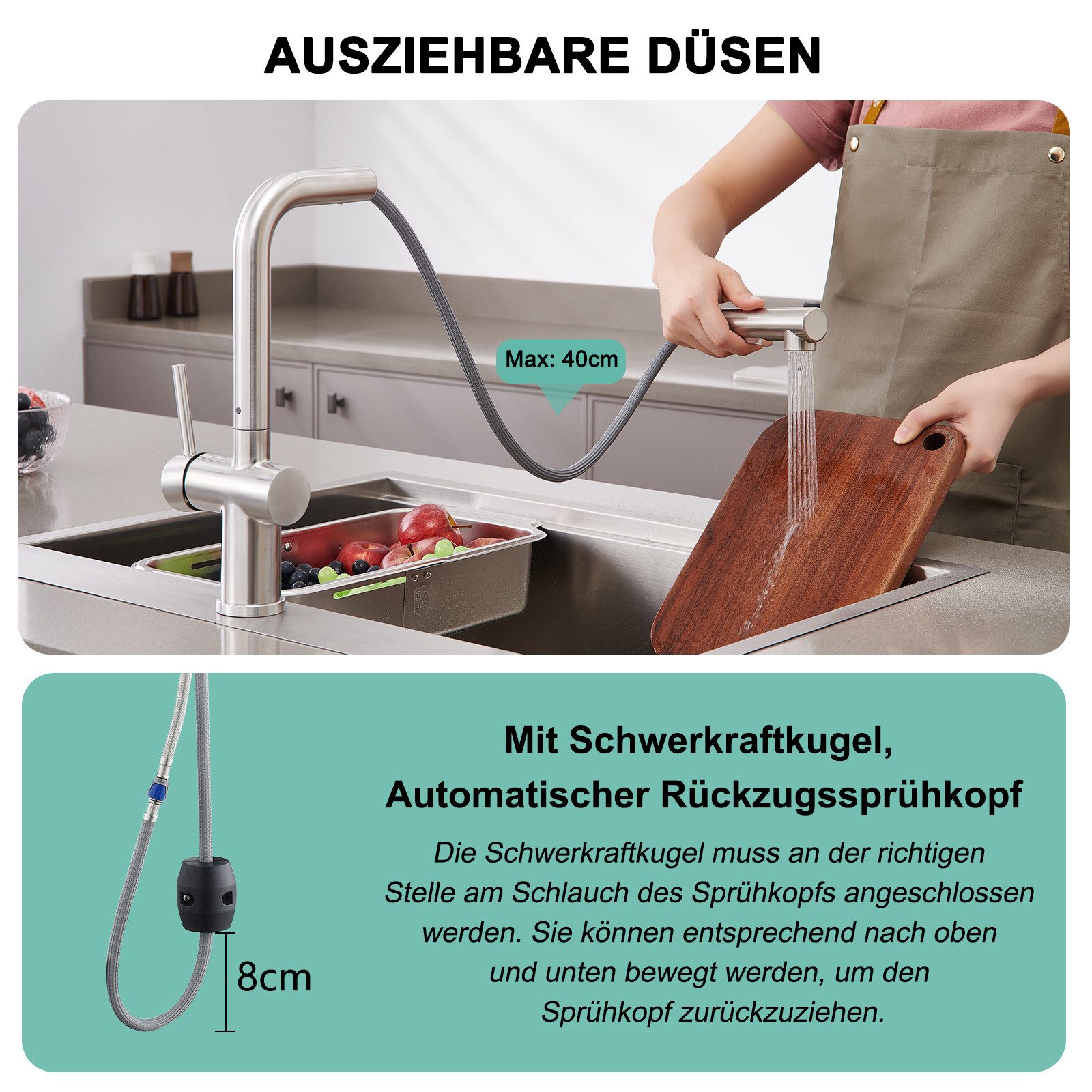 WOOHSE Spültischarmatur Niederdruck Armatur Küche Ausziehbar günstig online kaufen