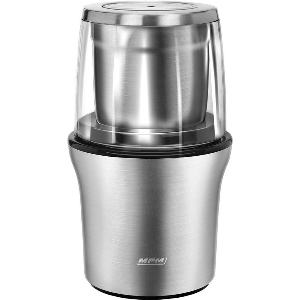 MPM Kaffeemühle MMK-06M, 200 W, Schlagmahlwerk mit zwei unterschiedlichen Edelstahlmessersätzen, Pulsfunktion, zwei Edelstahlbehälter, Messersätze, spülmaschinenfest