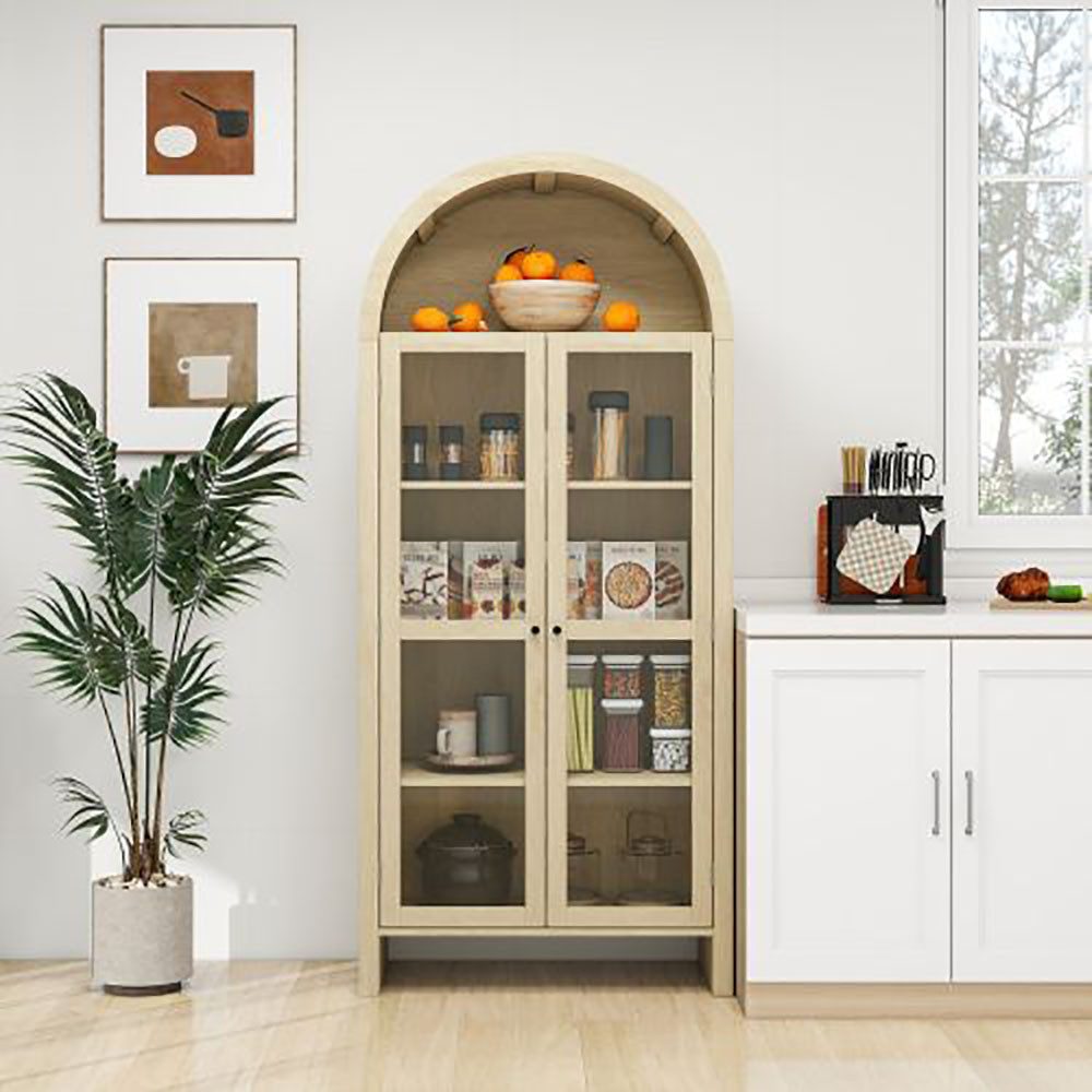 Sweiko Hochschrank Aufbewahrungsschrank (Transparente Acrylglas-Tür, natürl günstig online kaufen