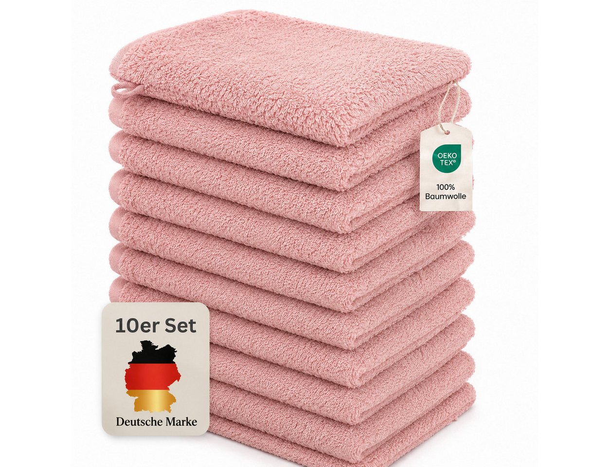 Komfortec Waschhandschuh 10er Set, Waschlappen, Saugfähig & Hautfreundlich, (Set, 10-St), Weich, 100% Baumwolle, 16x21 cm