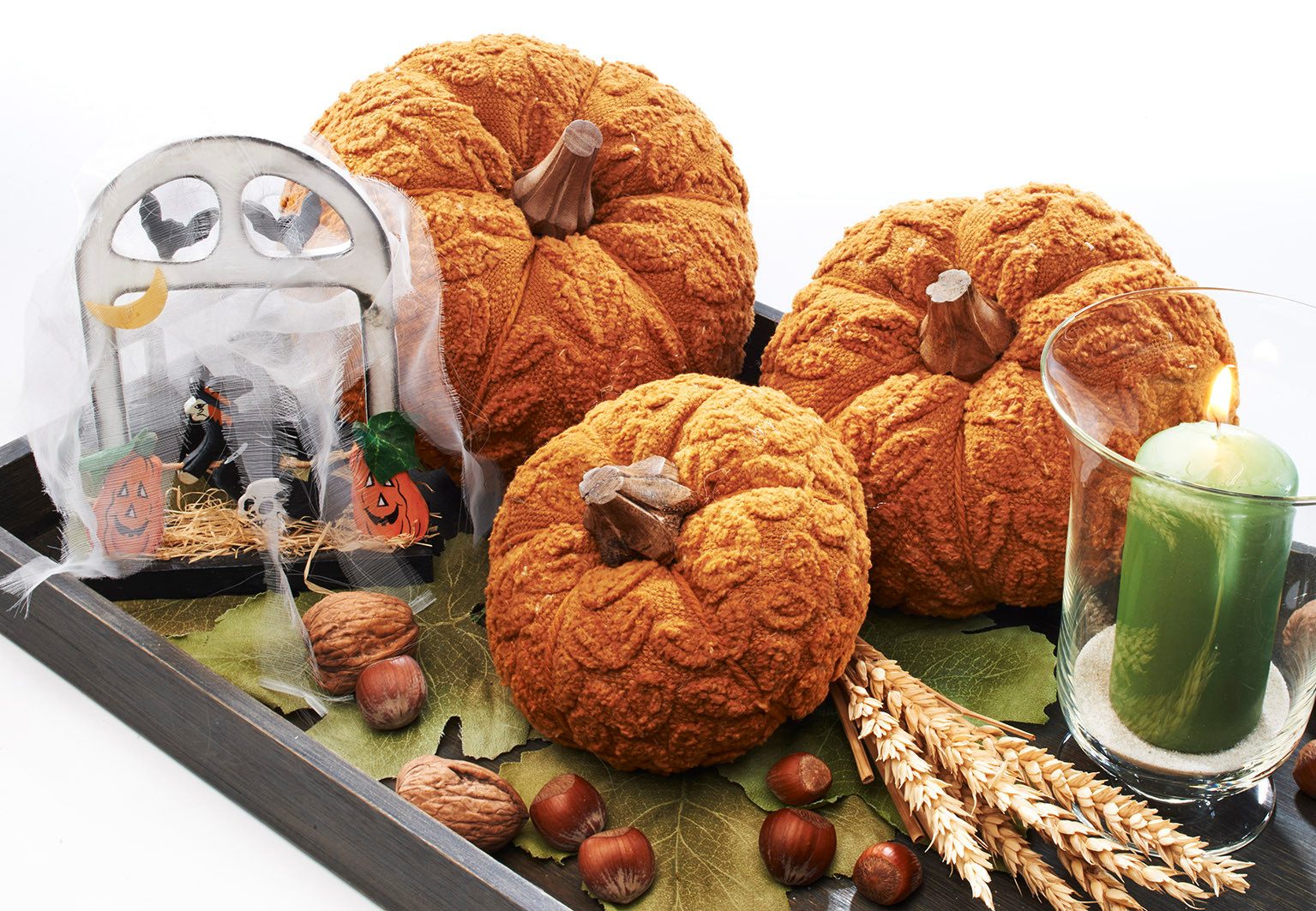 Kobolo Dekoobjekt Kürbis Herbstdeko aus Textil Set - 3 Größen orange Herbst Dekoration (3er Set, 3 St., verschiedene Größen), 1x 11x9 cm