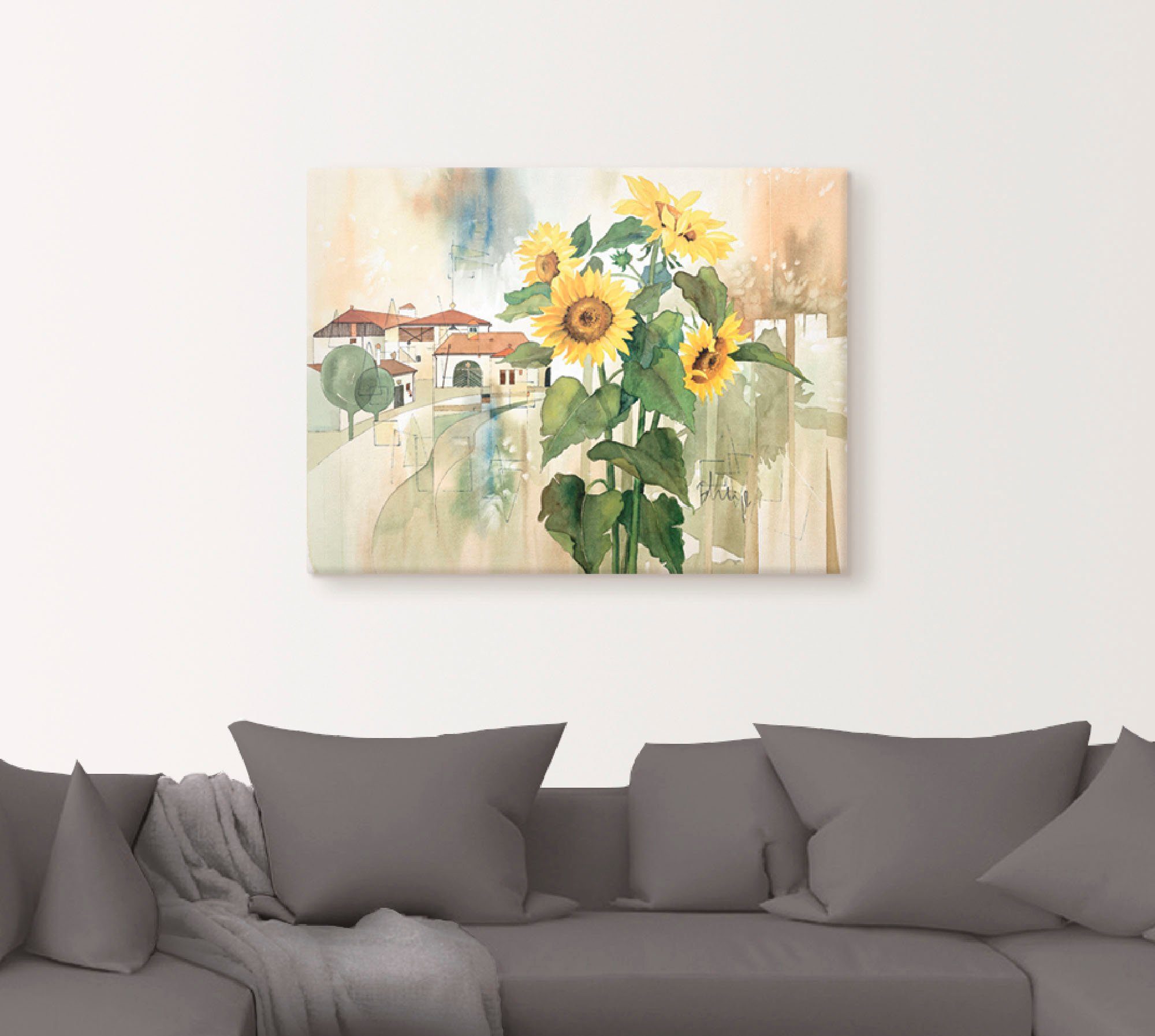 Artland Leinwandbild Gruss der Sonnenblume, Blumen (1 St), auf Holzrahmen gespannt