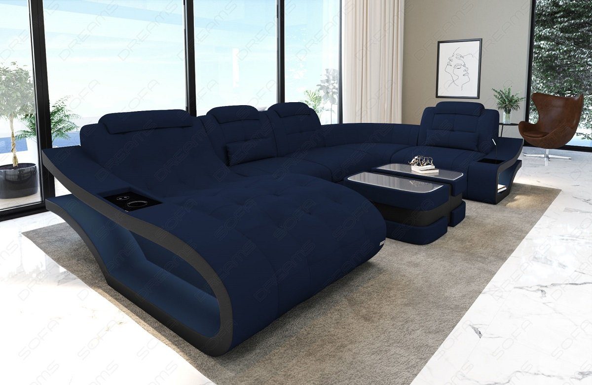 Sofa Dreams Wohnlandschaft Polster Stoffsofa Couch Elegante M - U Form Stoff Sofa, wahlweise mit Bettfunktion dunkelbraun-schwarz