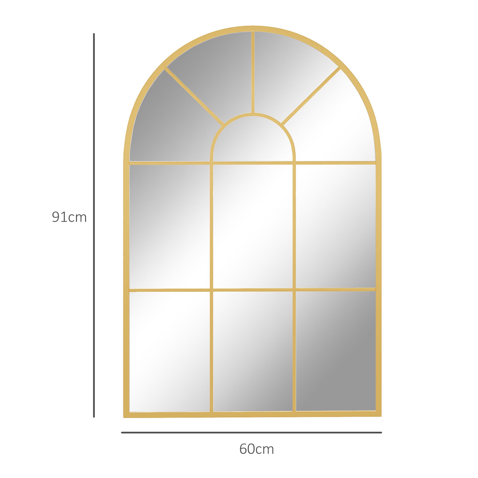 HOMCOM Wandspiegel mit Metallrahmen Hängespiegel Dekospiegel (Fensterspiegel, 1-St., Spiegel), Gold 91 cm x 60 cm x 2 cm