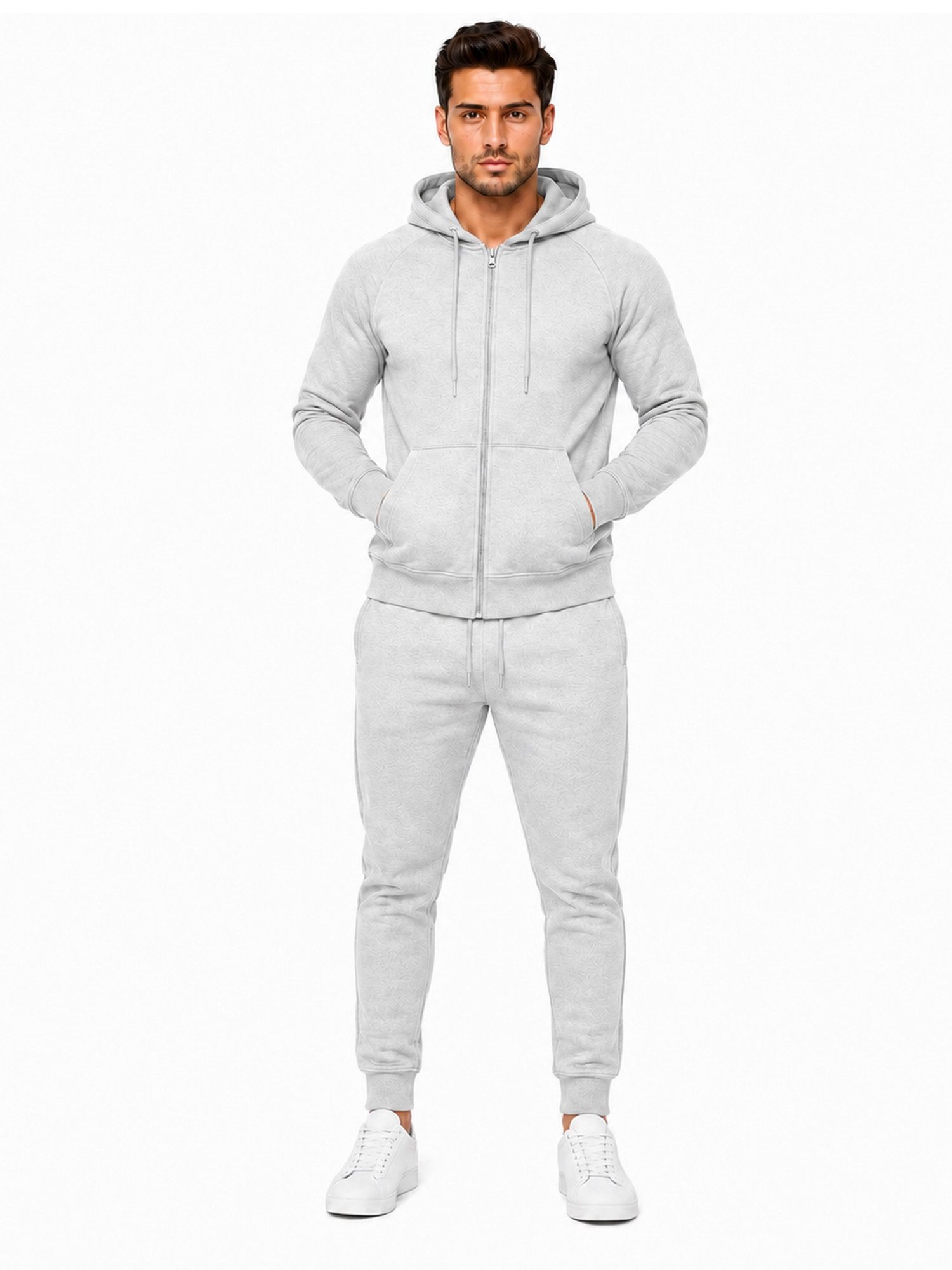 L.gonline Freizeitanzug Herren Jogginganzug einfarbig 100% BW 586 Grau 3XL (Kapuzenjacke mit Reißverschluss, Hose, 2-tlg), Fitness Freizeit Casual – Bild 4 von 5