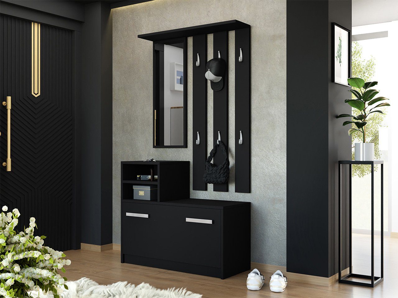 MIRJAN24 Garderoben-Set Kolom, mit 6 Kleiderhaken, Spiegel, Schuhschrank, W günstig online kaufen