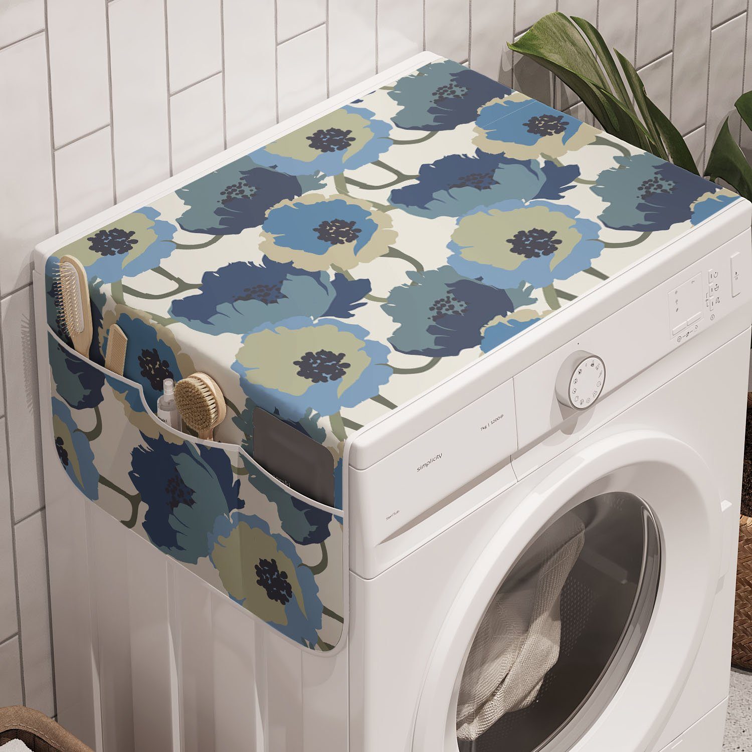 Abakuhaus Badorganizer Anti-Rutsch-Stoffabdeckung für Waschmaschine und Trockner, Blumen Blühender grafisches Muster