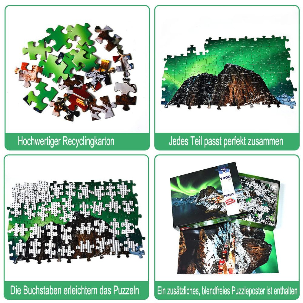CLTYQ Puzzle 1000 Teile Puzzle Erwachsene,Norwegen Aurora Borealis,Landschaftsmotiv, 1000 Puzzleteile, Geschicklichkeitsspiel für die Ganze Familie,Home Dekoration