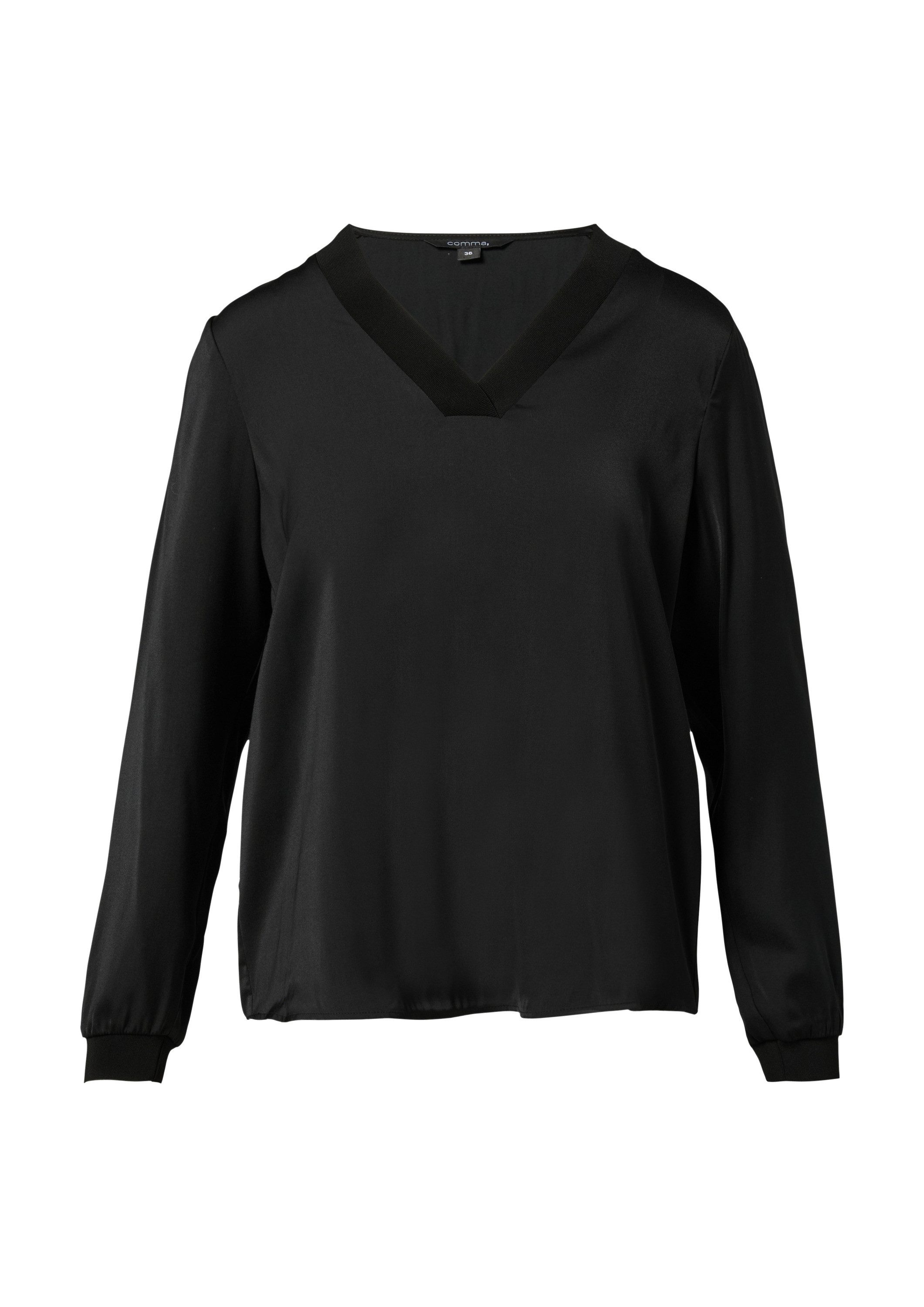 comma Langarmbluse Bluse Satin-Bluse mit Rippbündchen günstig online kaufen