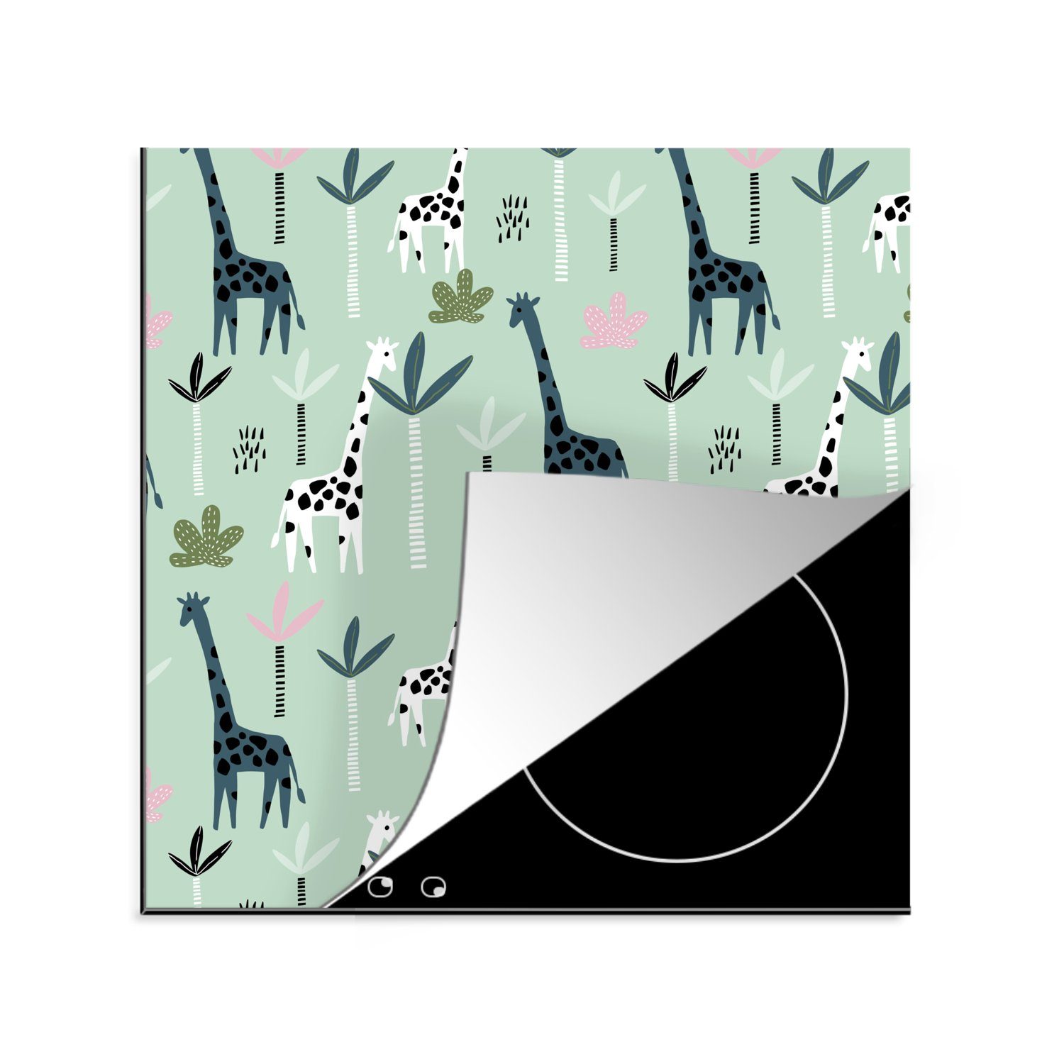 MuchoWow Herdblende-/Abdeckplatte Dschungel - Giraffe - Palme, Vinyl, (1 tlg), 78x78 cm, Ceranfeldabdeckung, Arbeitsplatte für küche