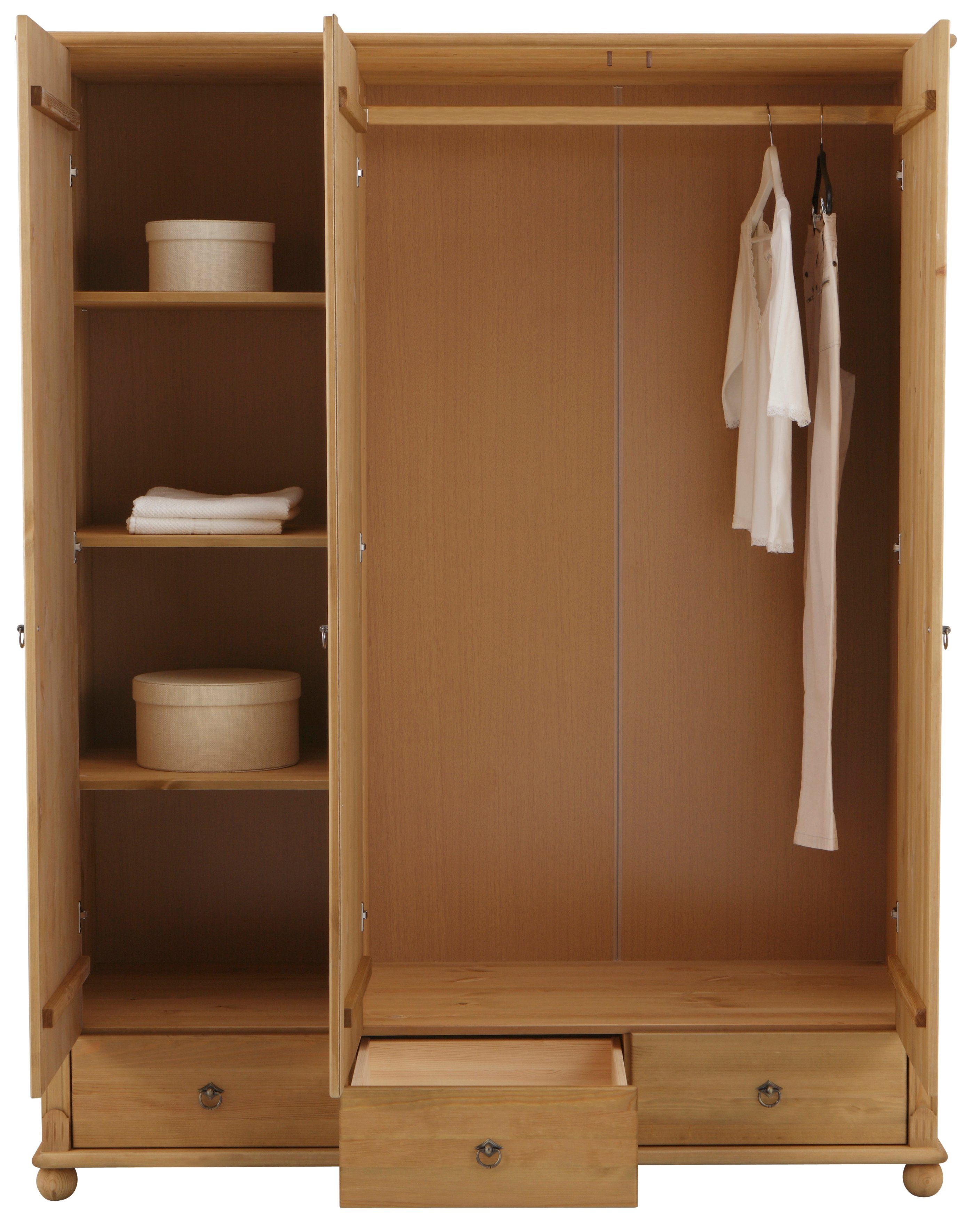 OTTO home Kleiderschrank Tessin, Dretürenschrank, 3-türig (B/H/T ca. 152/191/59 cm) Breite 152 cm, Kiefer massiv, mit Spiegel und 3 Schubladen – Bild 4 von 5