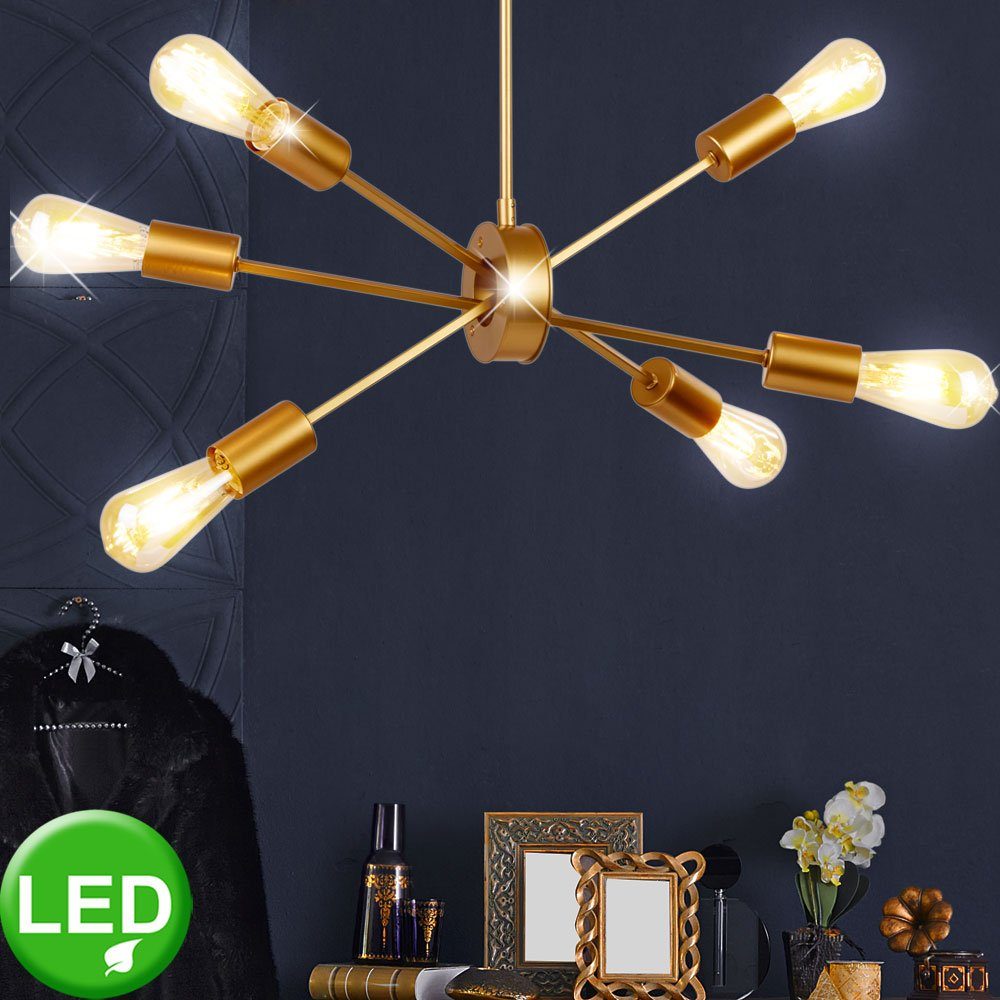 etc-shop LED Pendelleuchte, Leuchtmittel inklusive, Warmweiß, Design Decken Hänge Lampe GOLD Wohn Zimmer FILAMENT Pendel Leuchte im