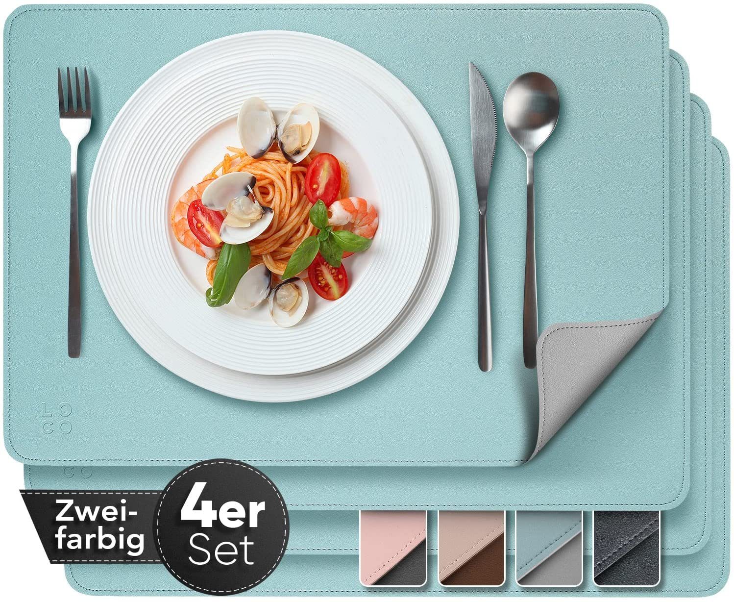 Loco Bird Platzset aus Kunstleder, 4er Set Zweifarbig, 43x30cm Lederoptik -, abwischbare Platzdeckchen Kunstleder