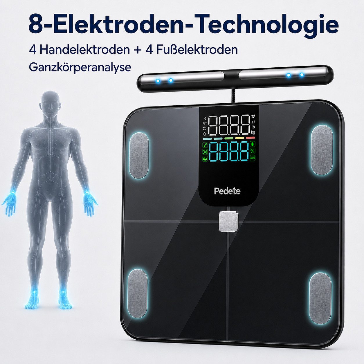 Vornix Körper-Analyse-Waage smarte Körperfettwaage mit 8 Elektroden,WLAN & Bluetooth, 28 Körperwerte, A&P Health App, Segmentanalyse, smarte Waage Ganzkörperana – Bild 2 von 5