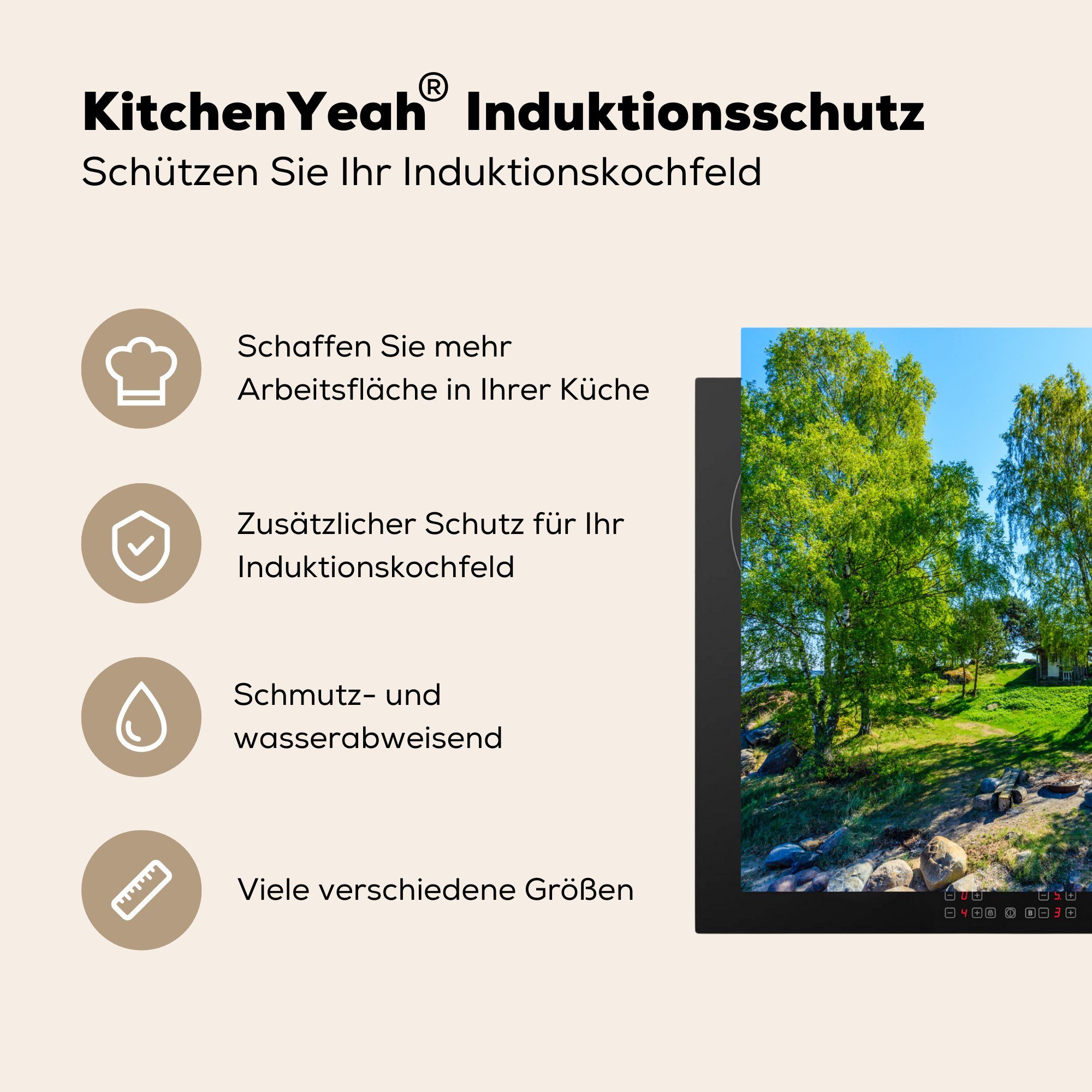 - küche cm, - tlg), (1 Arbeitsplatte 78x78 Vinyl, Haus Natur, Estland Ceranfeldabdeckung, Herdblende-/Abdeckplatte MuchoWow für