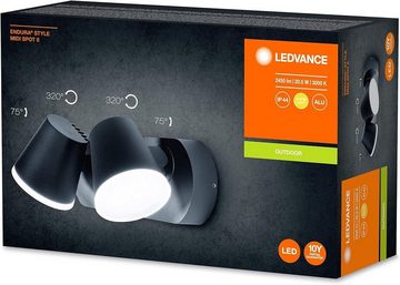 Ledvance LED Wandleuchte LED Außenwandleuchte Endura Style Mini Spot Strahler II Warmweiß 20W, LED fest integriert, Warmweiß, Midi Spot 2x Strahler
