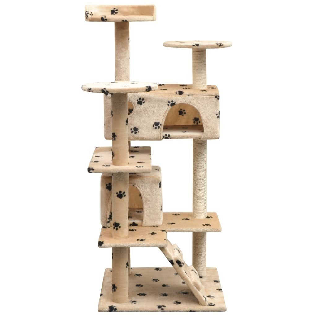 vidaXL Kratzbaum aus Polyester in Beige mit schwarzem Pfoten-Aufdruck