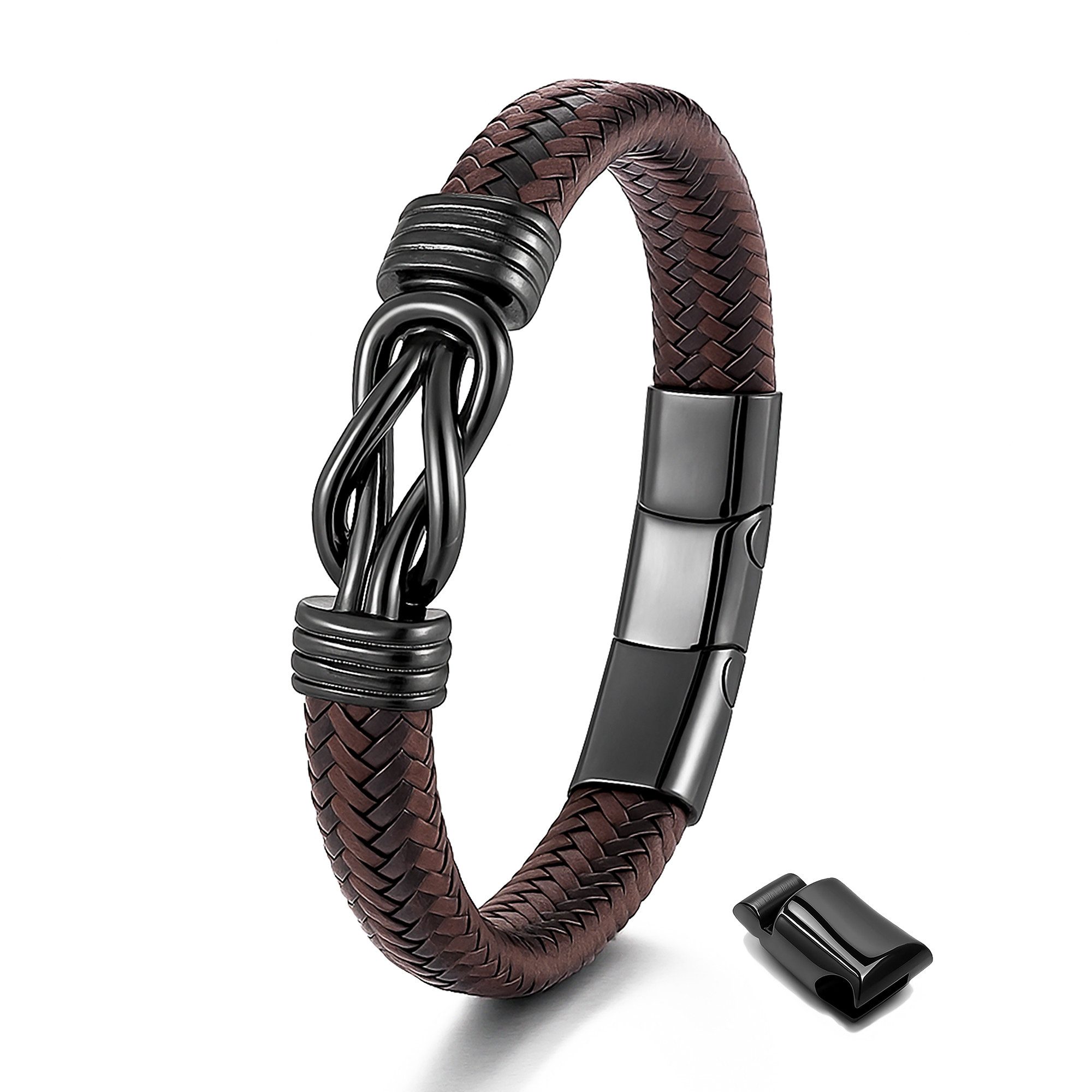 UNIQAL.de Lederarmband ETERNAL – stilvolles Infinity Armband aus Leder & Edelstahl (ideales Geschenk für Vater, Sohn oder Partner, Magnetverschluss mit Verlängerungsglied), Deutsche Handwerkskunst. Hochwertiges Design. Made by Uniqal.