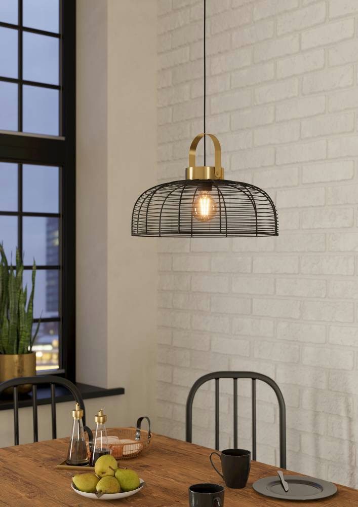 EGLO Hängeleuchte ROUNDHAM, ohne Leuchtmittel, Hängeleuchte, schwarz, messing-gebürstet, 1X40W exkl.