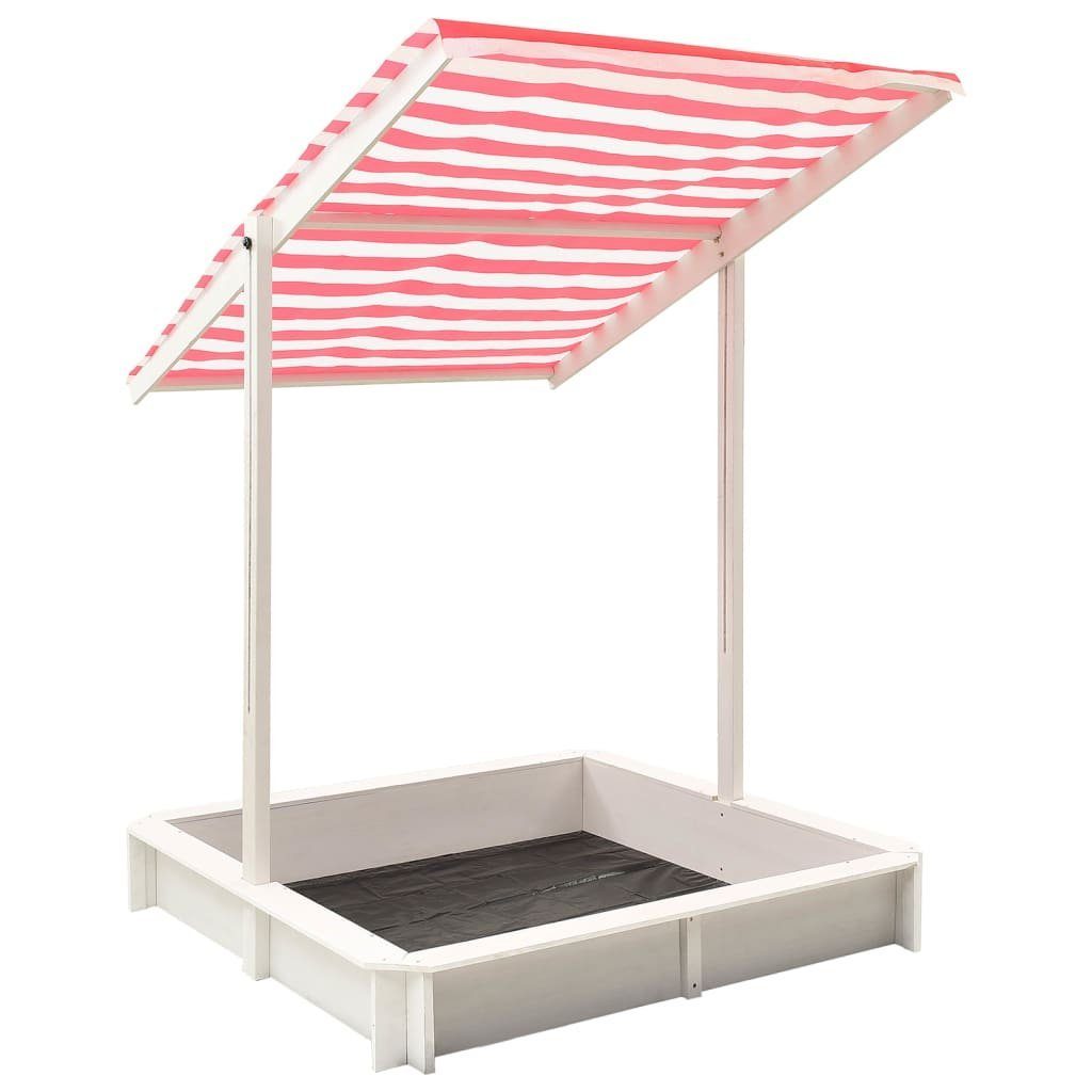 und Sandkasten Weiß UV vidaXL Tannenholz Verstellbarem Sandkiste Rot Sandkasten Dach mit