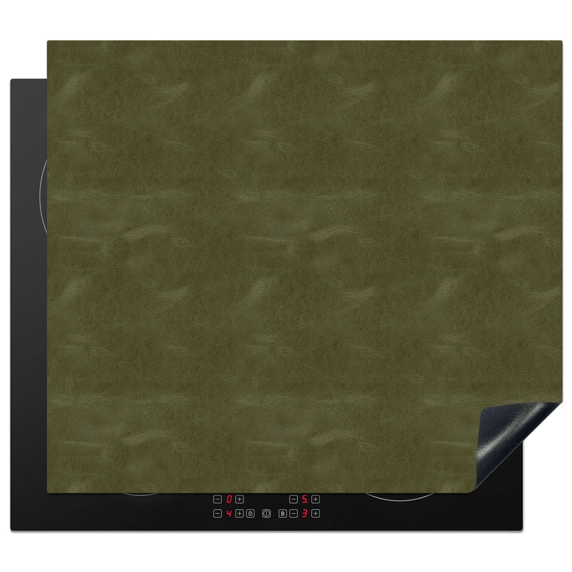 MuchoWow Herdblende-/Abdeckplatte Leder - Grün - Tierhaut, Vinyl, (1 tlg), 59x51 cm, Induktionsschutz, Induktionskochfeld, Ceranfeldabdeckung