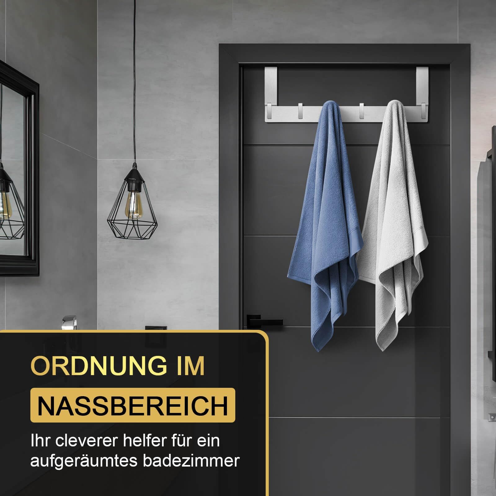 FOUORTUNATE-BEE Türhaken Türgarderobe zum Einhängen mit 6 Haken, für Flur, Bad und Küche, Tür, Schlafzimmer, (Kleiderhaken Tür für Badezimmer Türhakenleiste Mod – Bild 5 von 5