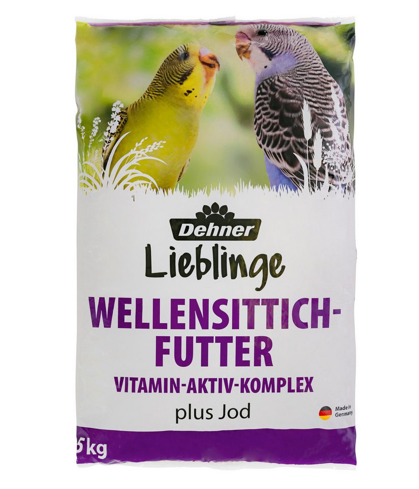 Dehner Lieblinge Wellensittich Futter, 5 kg / 10 kg, Vitamin-Aktiv-Komplex, Hauptfutter für: Wellensittiche, Hochwertige Hirsesorten und Saaten plus Jod