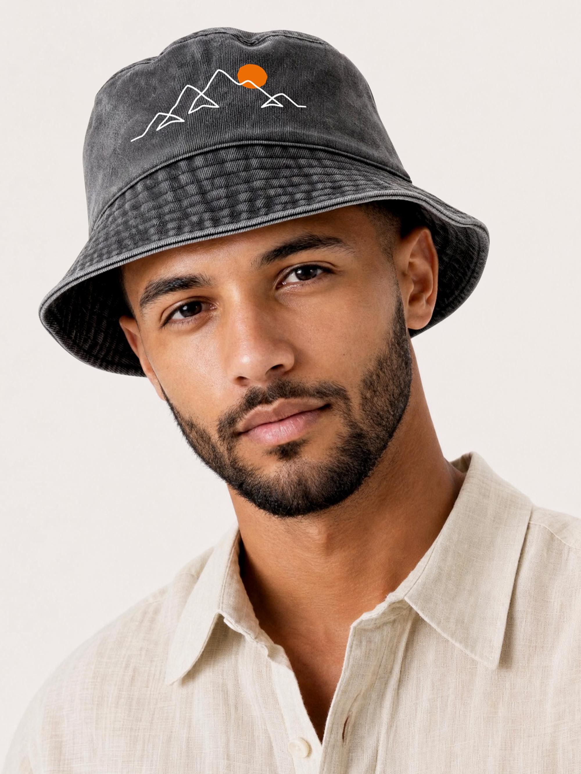Neverless Fischerhut Anglerhut mit Print Berg Linie Bucket Hat Baumwolle Neverless®
