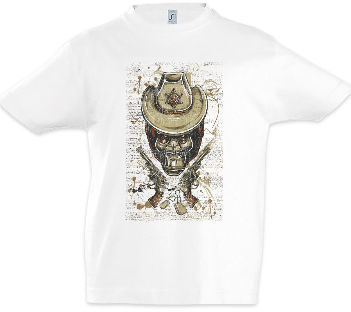 Print-Shirt Ape Sheriff Kinder T-Shirt Affe Cowboy Hut Stern Star Western Hat
