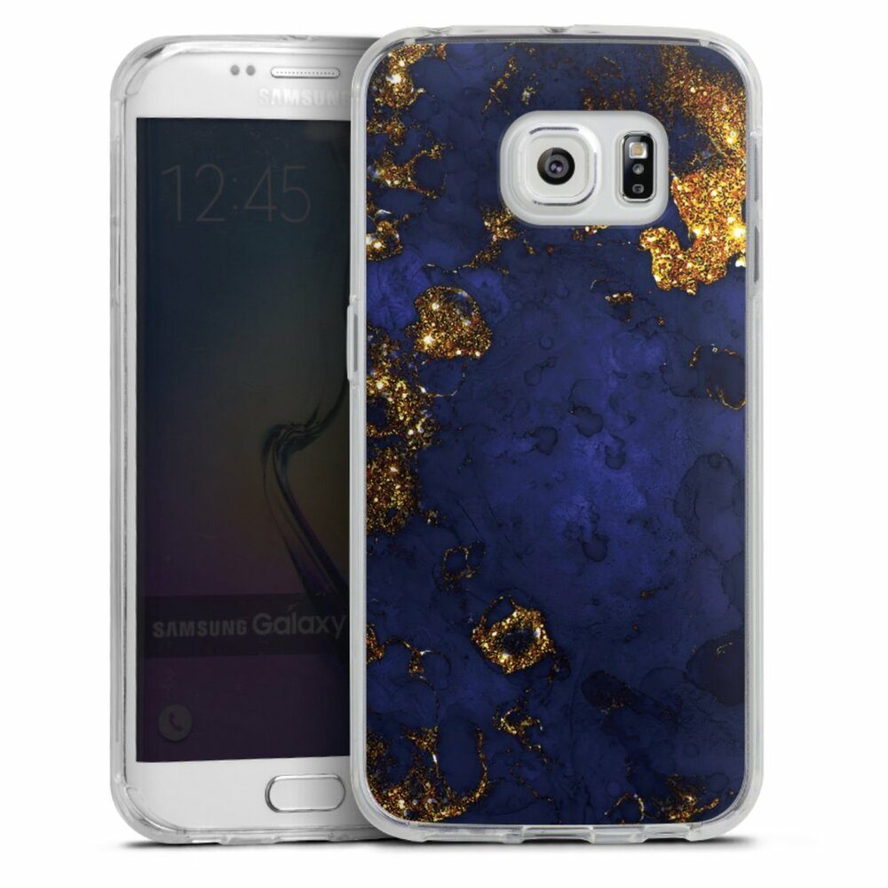 DeinDesign Handyhülle Marmor Gold Utart Blue and Golden Marble Look, Samsung Galaxy S6 Edge Silikon Hülle Bumper Case Handy Schutzhülle