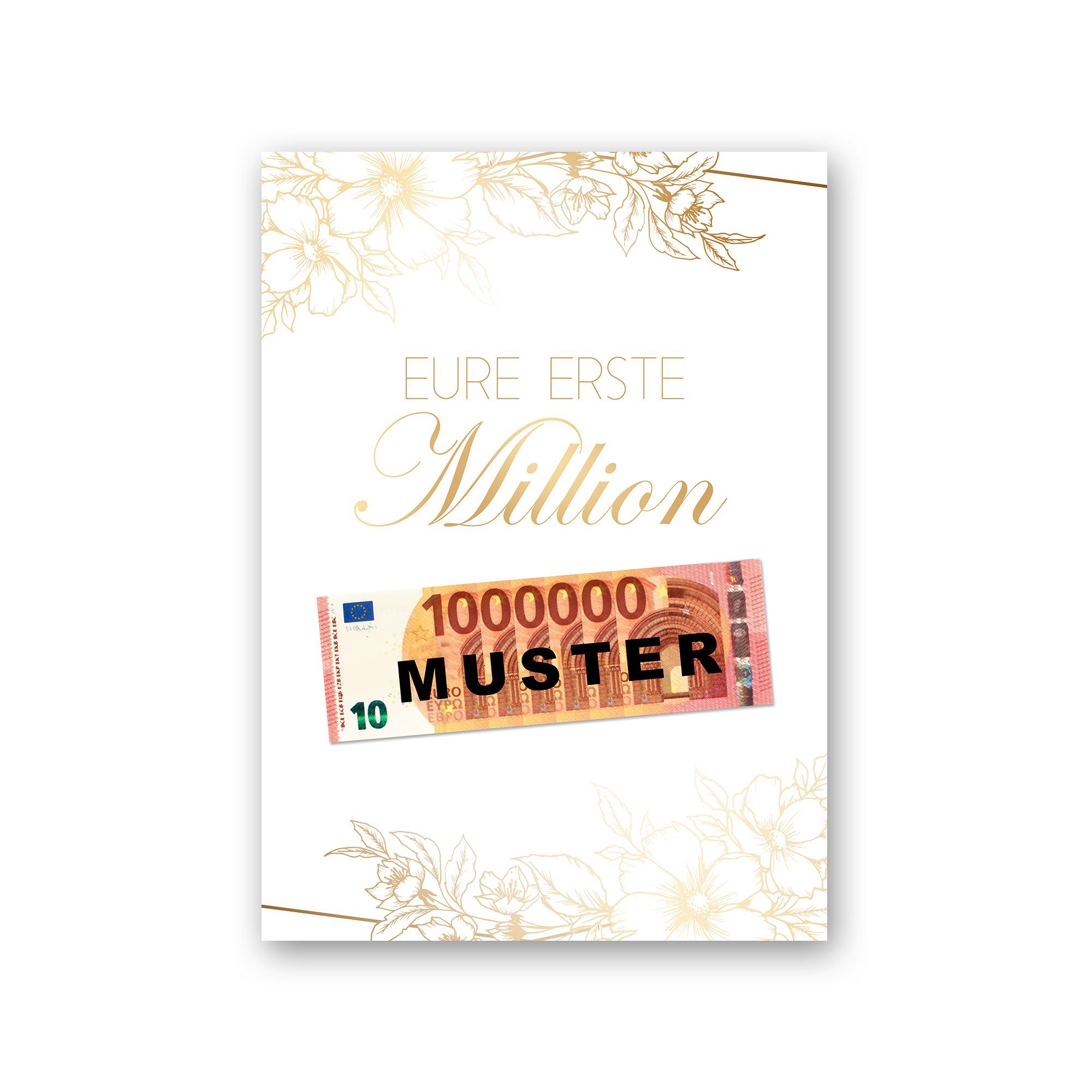 Kreative Feder Poster Premium Poster „Eure erste Million“ - Kunstdruck mit Blumen-Design, optional mit Rahmen; wahlweise DIN A4 oder DIN A3 schwarzer Rahmen