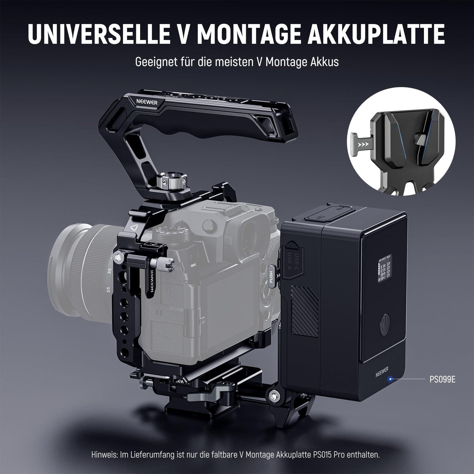 Neewer PS015 V Mount Batterieplatte, mit Arca Typ Schnellverschlussplatte Stativhalterung (V Lock Montageadapter für Kamerakäfige Video-Rigs DJI RS4/RS3 Gimbal)