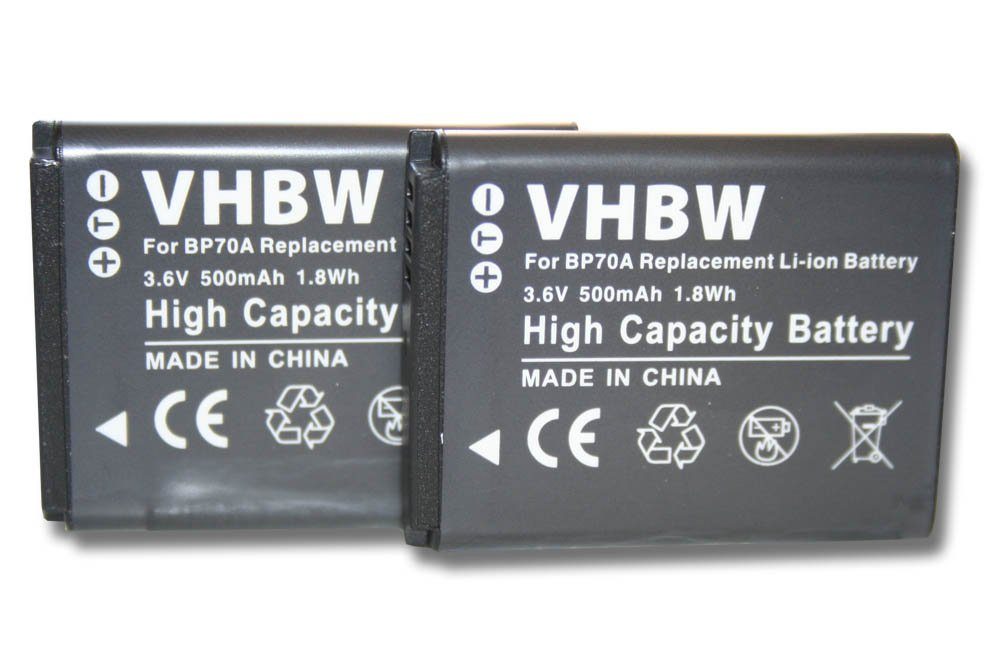 SLB-70A für BP-70a, Kamera-Akku V) Samsung für Ersatz mAh (3,6 500 EA-BP70A, vhbw Li-Ion