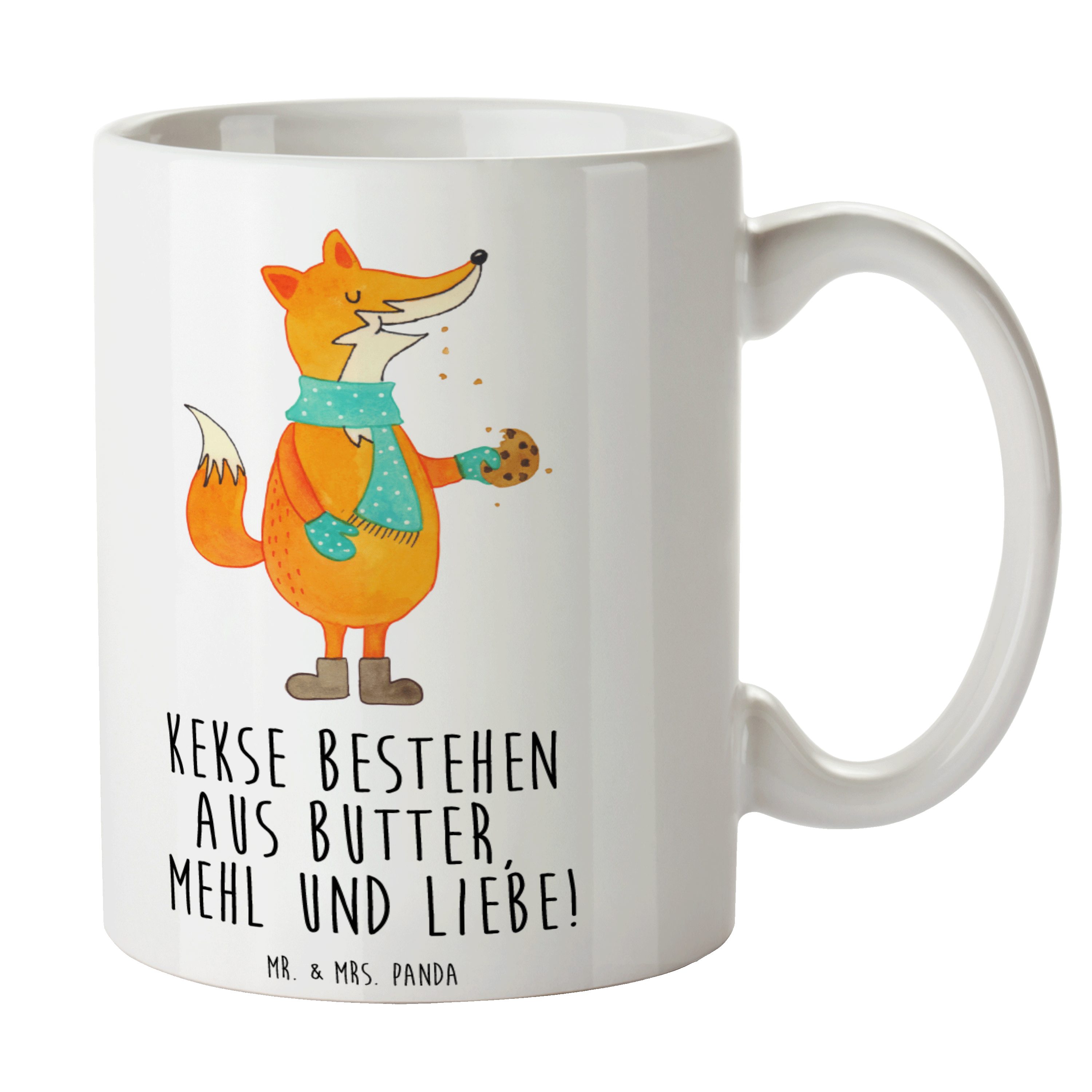 Mr. & Mrs. Panda Tasse Fuchs Keks - Weiß - Geschenk, Plätzchen, Tasse Motive, Geschenk Tasse, Keramik