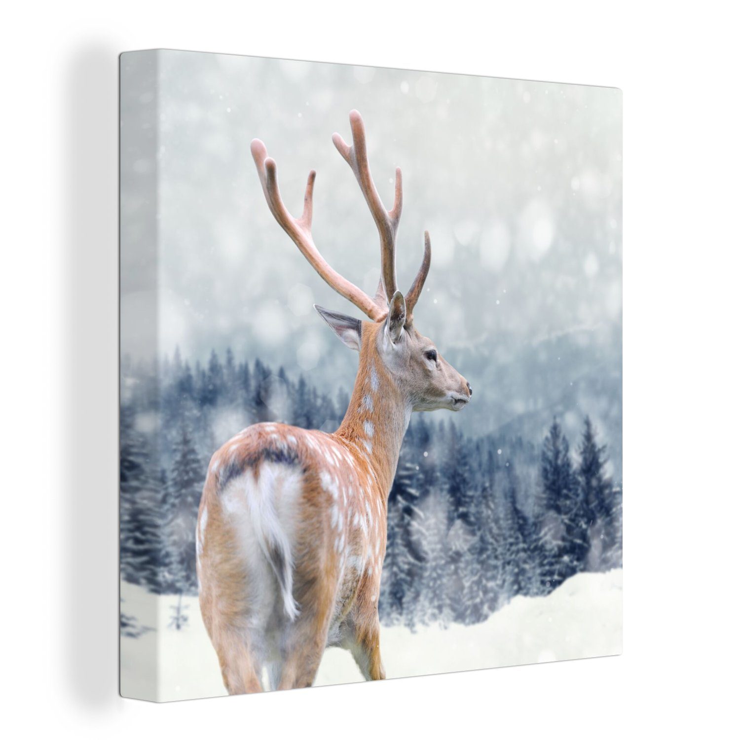 OneMillionCanvasses® Leinwandbild Winter - Hirsche - Tiere, Fotodruck (1 St günstig online kaufen