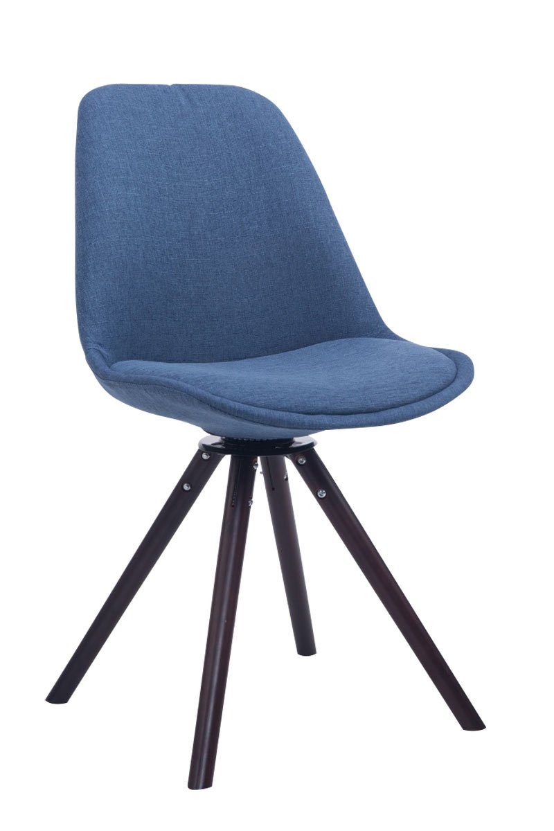 TPFLiving Besucherstuhl Troll mit hochwertig gepolsterter Sitzfläche - Konferenzstuhl (Küchenstuhl - Esszimmerstuhl - Wohnzimmerstuhl), Gestell: Buchenholz Walnuss rund - Sitzfläche: Stoff blau