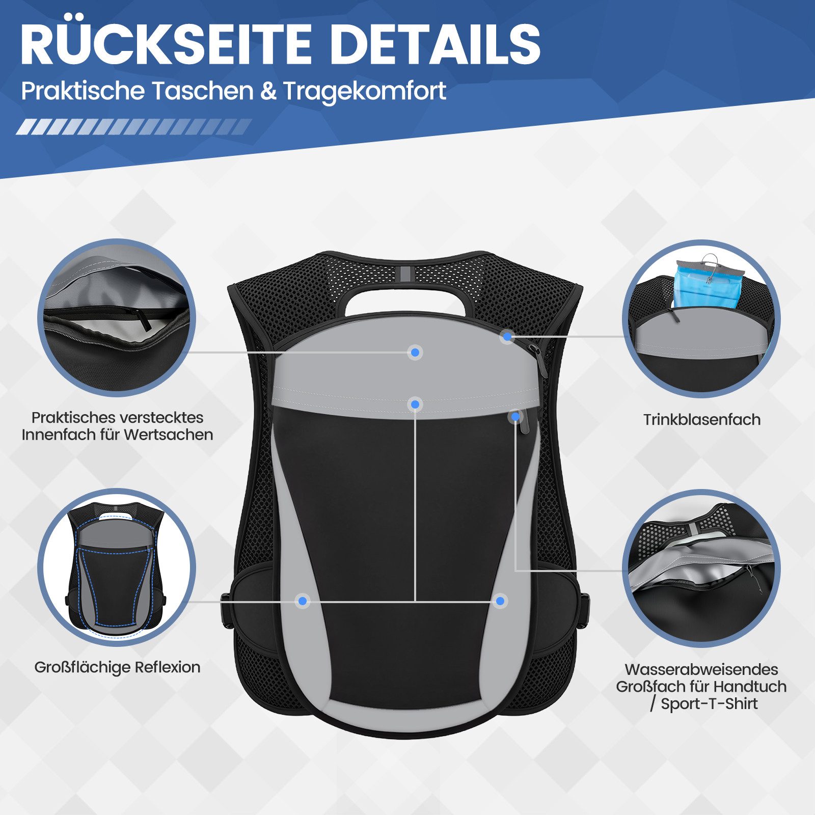 Bundviel Trinkrucksack Laufweste Damen und Herren Reflektierende mit 500ml Wasserflasche, 2L Ultraleicht Wasserdicht Atmungsaktiv