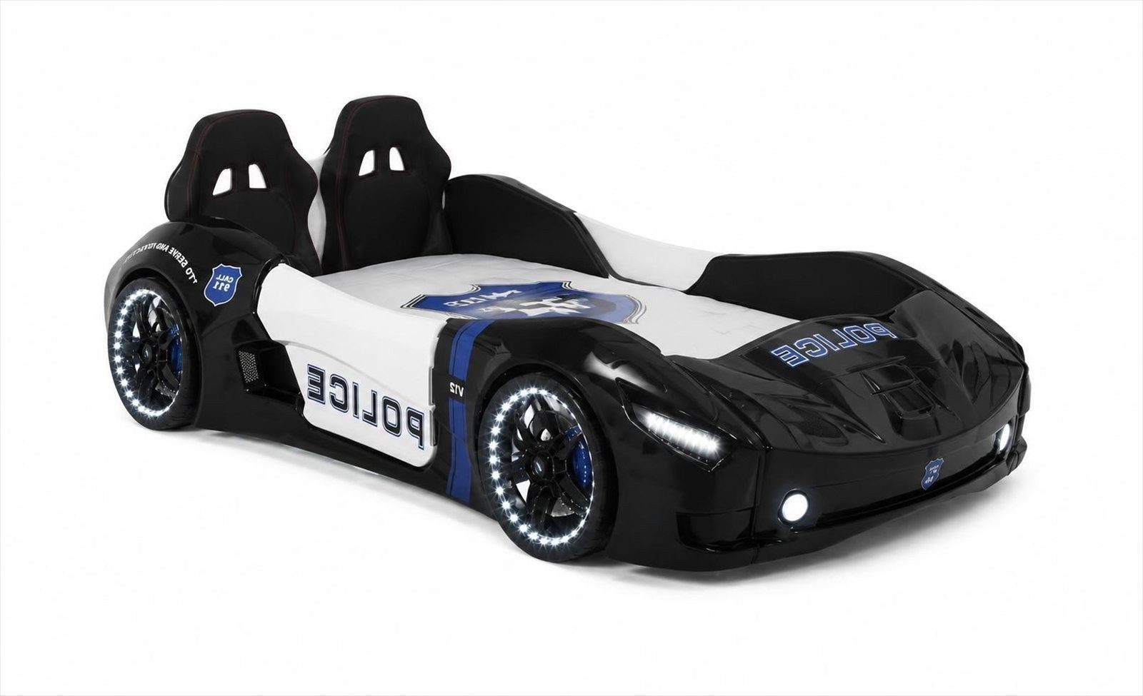 Xlmoebel Autobett Autobett Police Rennwagen Kinderbett LED Beleuchtung Schwarz (1-tlg., 1-tlg)