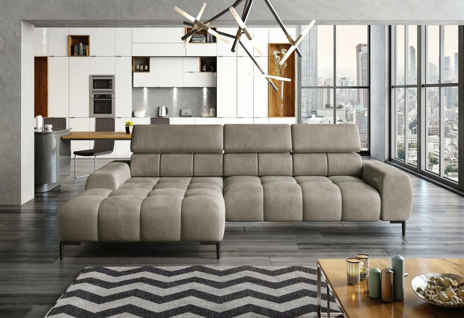 JVmoebel Ecksofa Designer Eckcouch in Grau mit hochwertiger Polsterung, Made in Europa