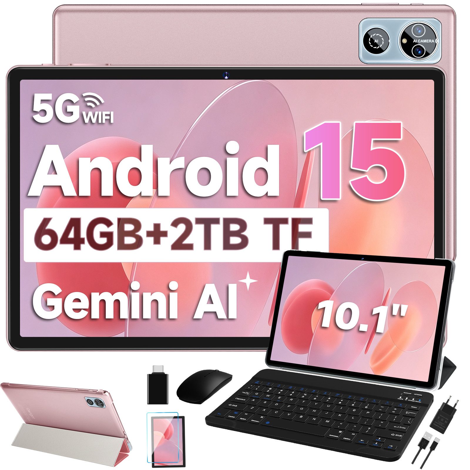 DEERTiME Android 15 Tablet 30GB RAM 64GB Speicher/erweiterbar auf bis 2TB Tablet (10,1", 64 GB, Android 15, 6000mAh, Gemini AI, 5G WiFi, Widevine L1, mit Tastatur/Maus)