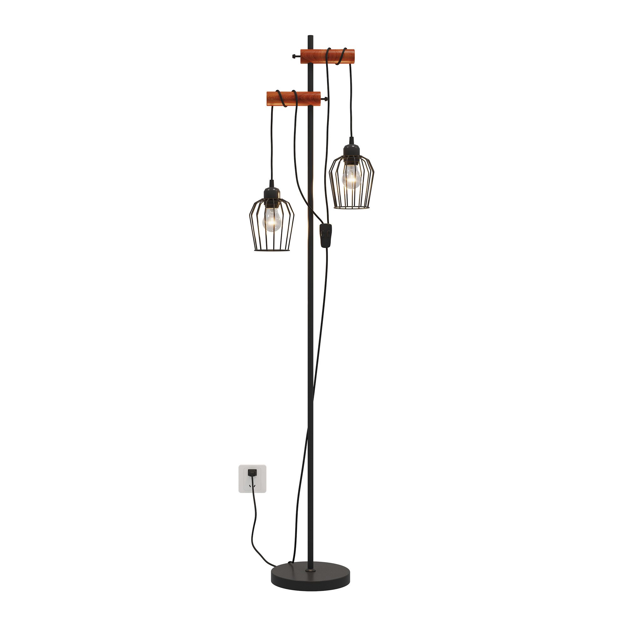 Stehlampe Retro Design Schwarz Vintage Stehleuchte 2 flammige